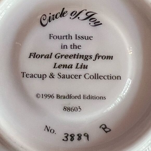 Bradford Exchange Lena Liu greetings teacup,spoon and saucer set for 2 - Picture 12 of 15